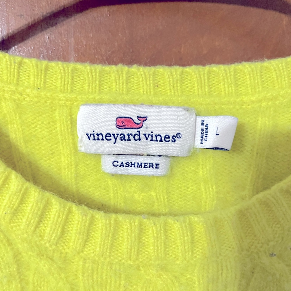 Neon/Fluorescent yellow Vineyard Vines 100% cashmere sweater, size large.